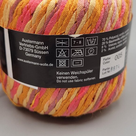 Austermann Sangria Yarn Orange Yellow Pink Lot of 2 Cakes Cotton Blend Twisted - Picture 5 of 7